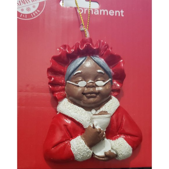 African American Mrs. Santa Claus Drinking Cocoa 3 inches Ornament - Picture 2 of 3